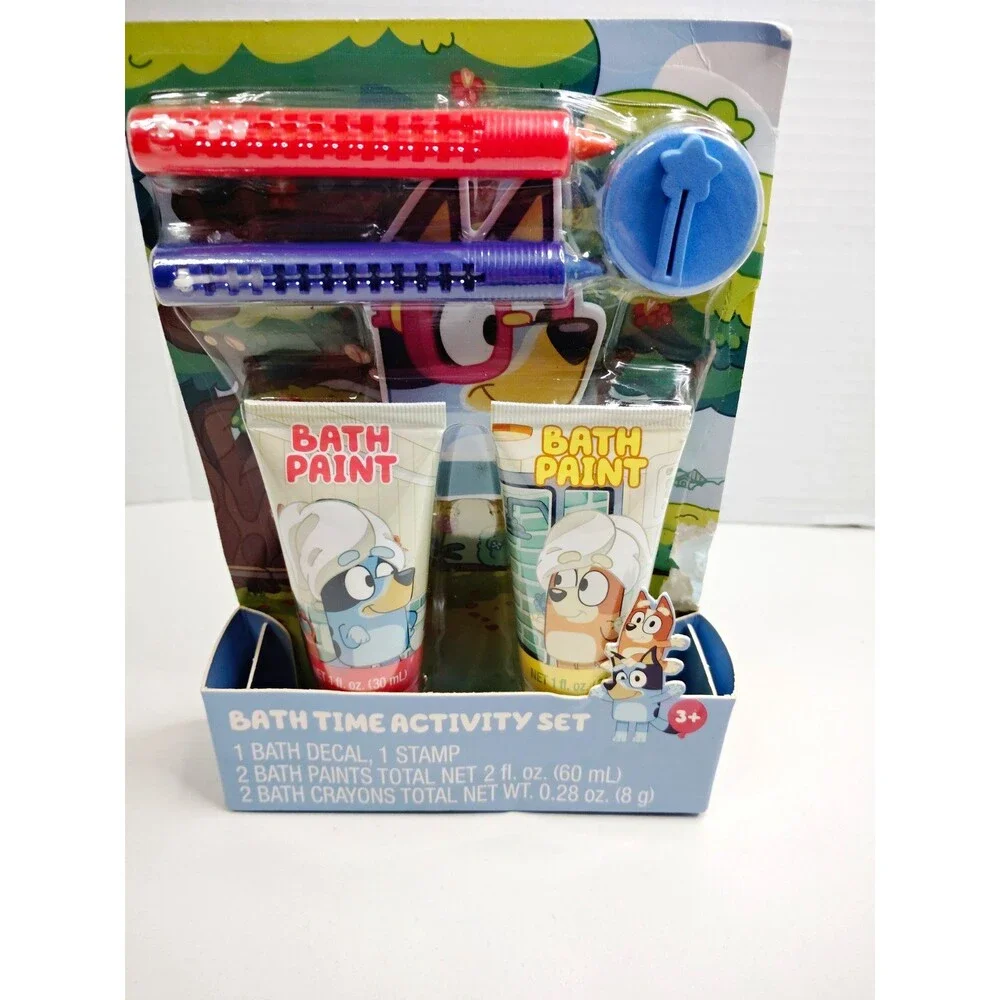 Bluey Bath Time Activity Set Bath Paint & Crayons w/ Stamp & Decals
